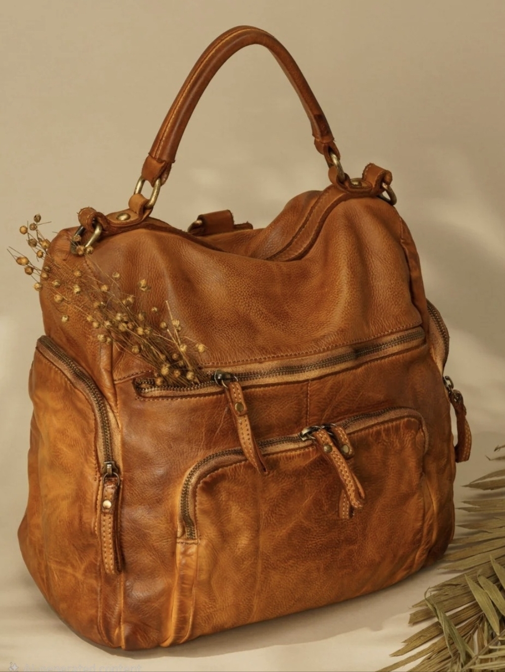 LUSHER - Quest Backpack Purse. Cognac Leather. Free Purse Charm!